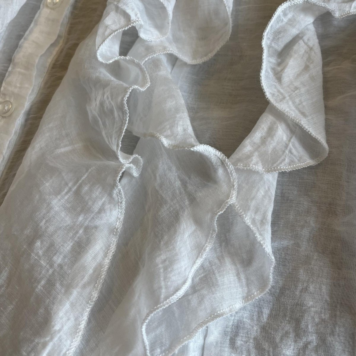 画像10: FRONT FRILL LINE DESIGN SHEER L/S BLOUSE / Ladies M (10)