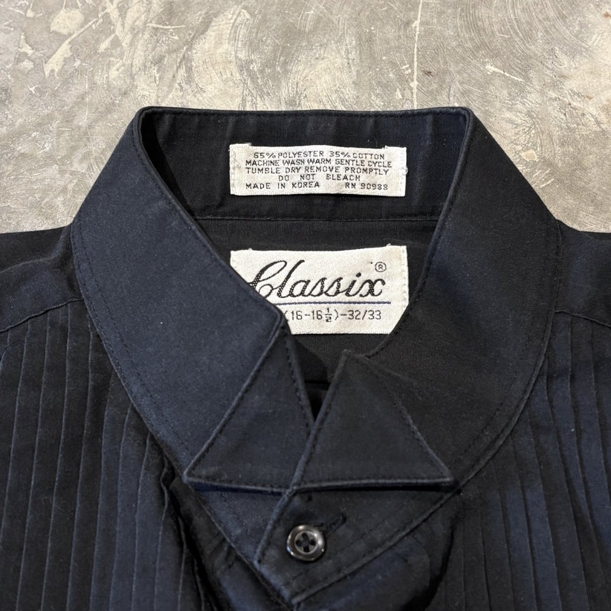 画像10: FRONT PLEATED BLACK COLOR DRESS L/S SHIRT / Mens L (10)