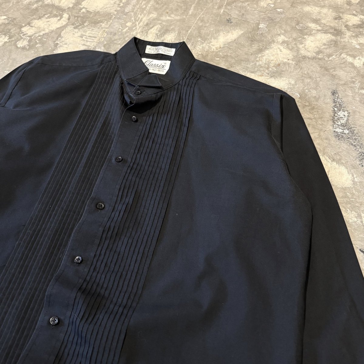 画像4: FRONT PLEATED BLACK COLOR DRESS L/S SHIRT / Mens L (4)