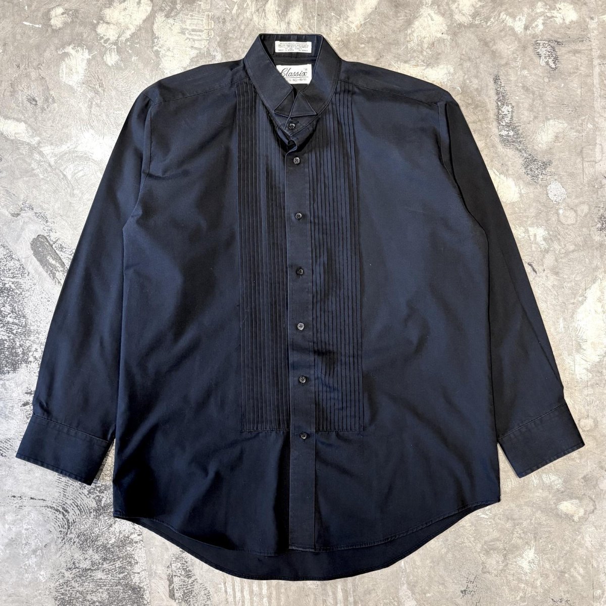 画像1: FRONT PLEATED BLACK COLOR DRESS L/S SHIRT / Mens L (1)