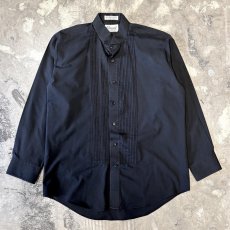 画像1: FRONT PLEATED BLACK COLOR DRESS L/S SHIRT / Mens L (1)