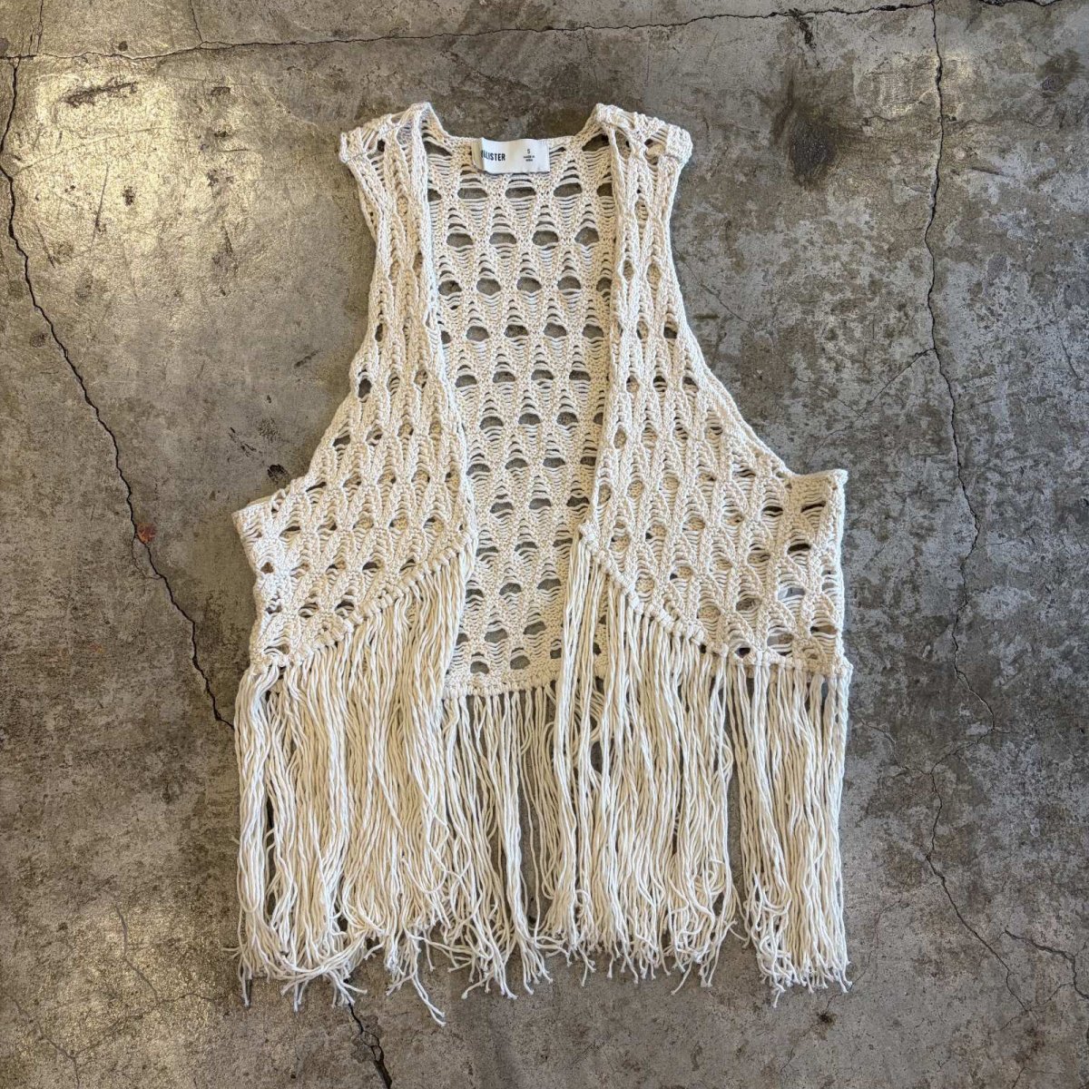 画像1: CROCHET DESIGN LONG FRINGE VEST / Ladies S(M) (1)