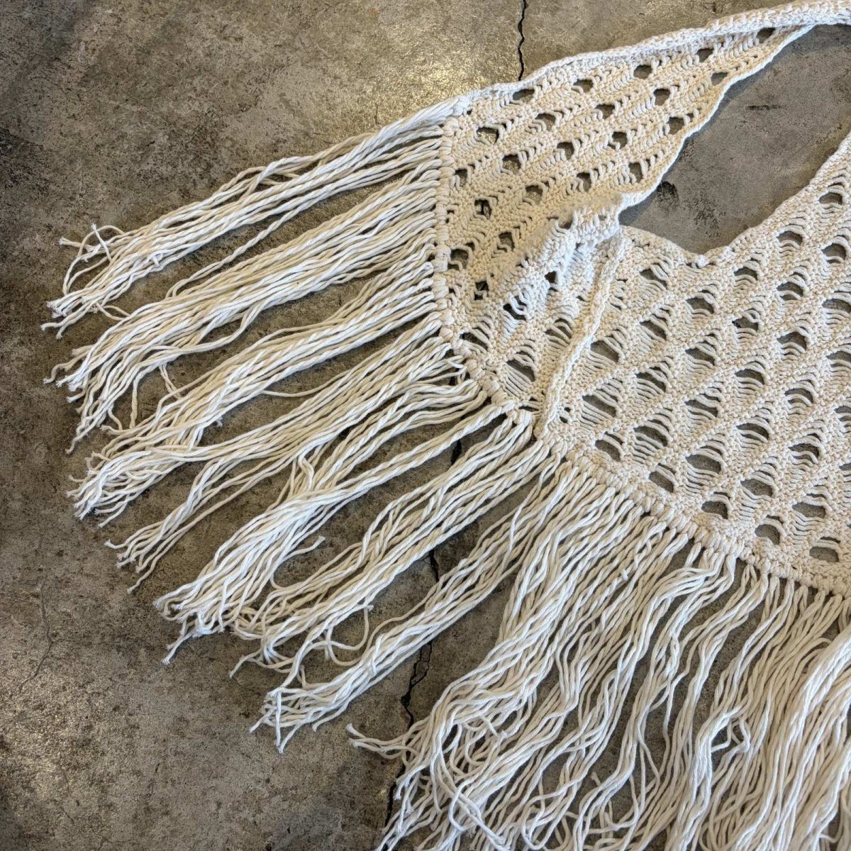 画像5: CROCHET DESIGN LONG FRINGE VEST / Ladies S(M) (5)