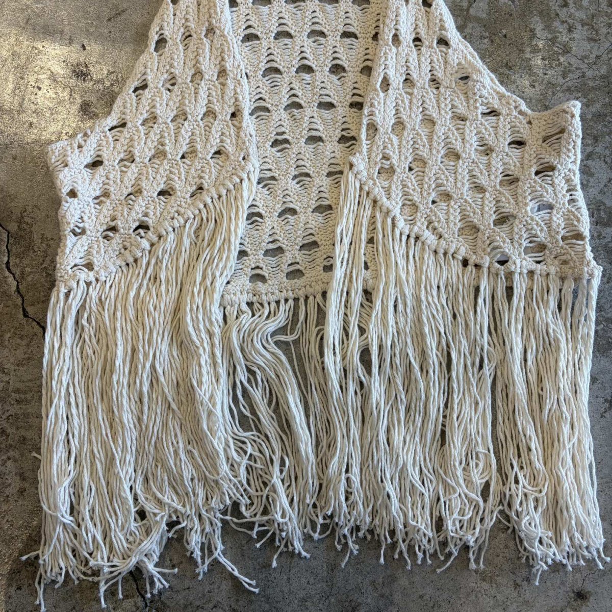 画像4: CROCHET DESIGN LONG FRINGE VEST / Ladies S(M) (4)