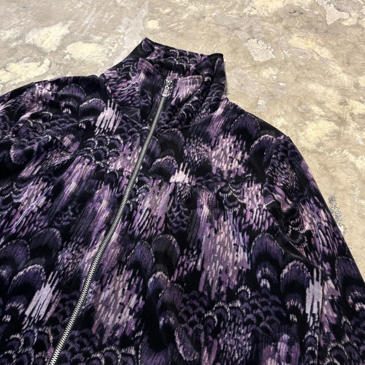 画像4: ALL OVER ARTISTIC PATTERN VELOUR ZIP UP JACKET / Mens XL (4)