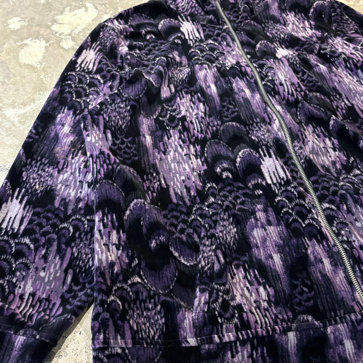 画像5: ALL OVER ARTISTIC PATTERN VELOUR ZIP UP JACKET / Mens XL (5)