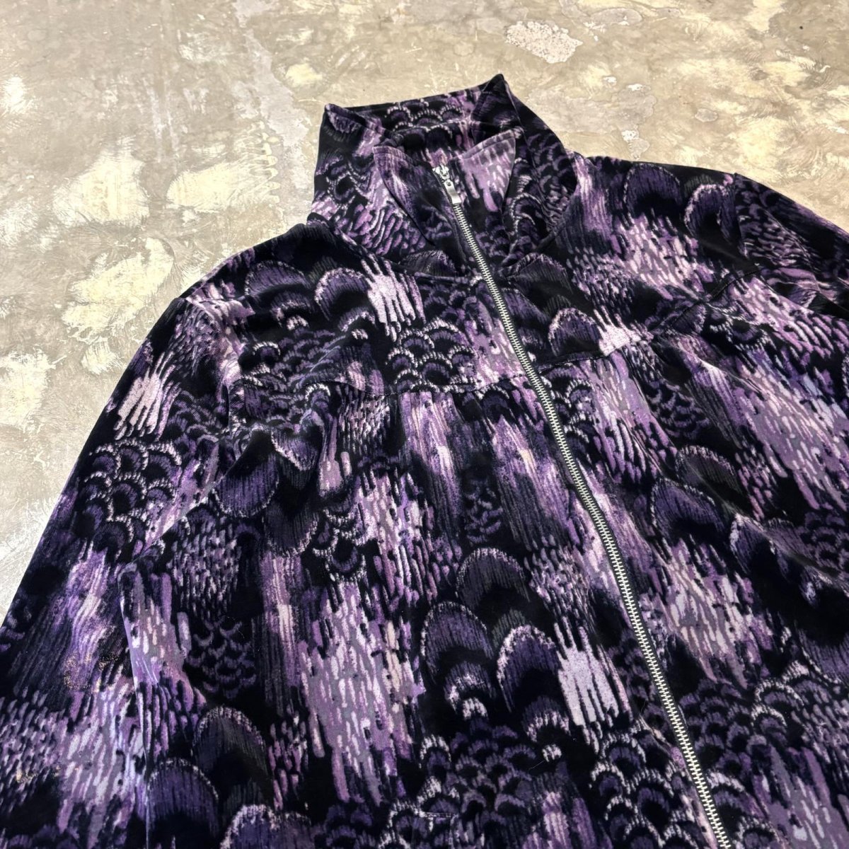 画像3: ALL OVER ARTISTIC PATTERN VELOUR ZIP UP JACKET / Mens XL (3)