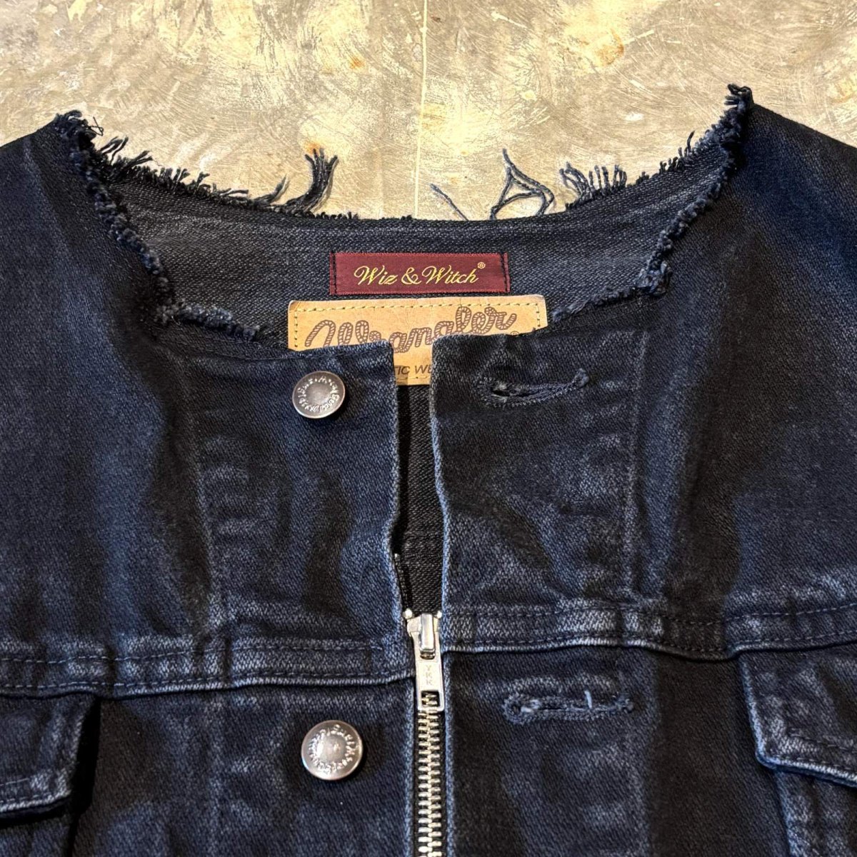 画像11: 【Wiz&Witch】"WANDERER" NO COLLAR ZIP UP DENIM JACKET / BLACK / OS (11)