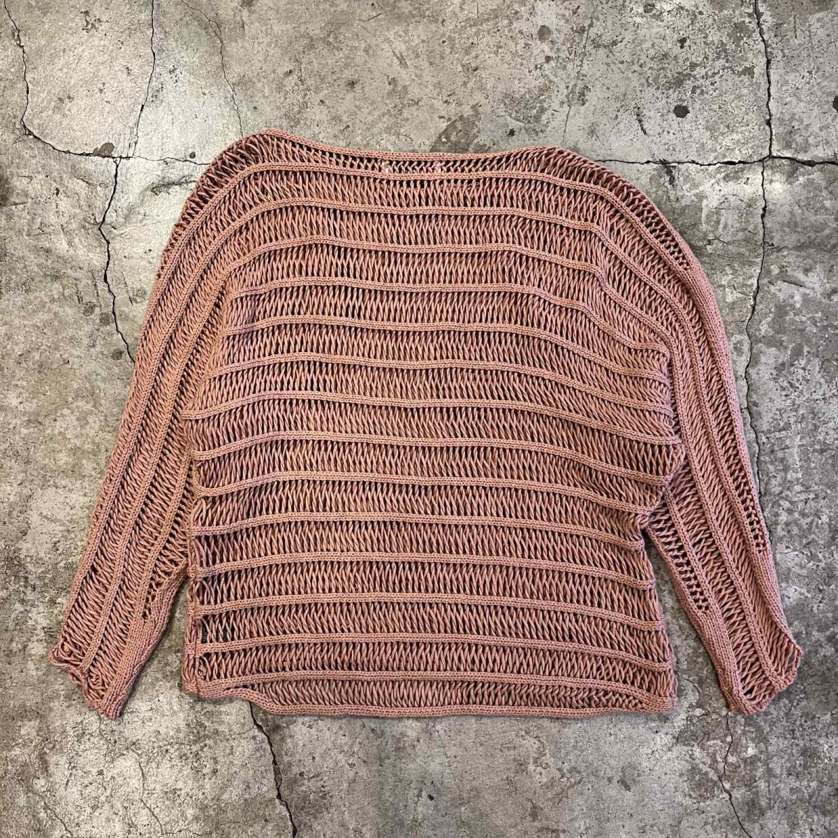 画像2: PINK COLOR MESH BOAT NECK DESIGN COTTON L/S KNIT TOPS / Ladies M (2)