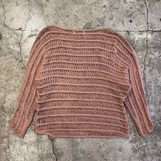 画像2: PINK COLOR MESH BOAT NECK DESIGN COTTON L/S KNIT TOPS / Ladies M (2)