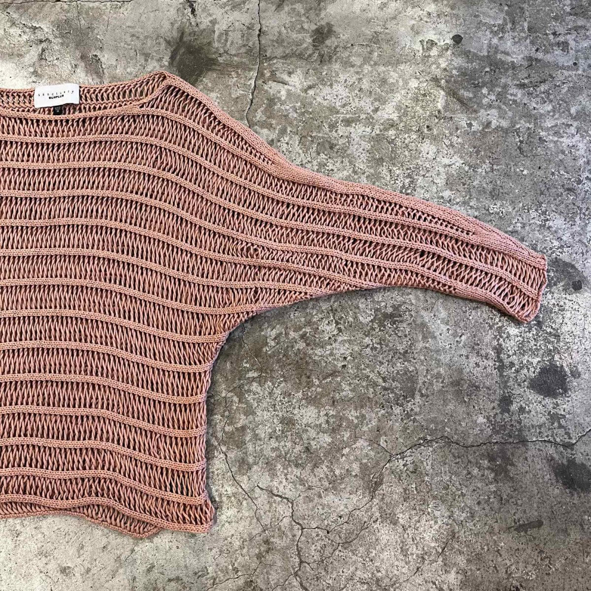 画像8: PINK COLOR MESH BOAT NECK DESIGN COTTON L/S KNIT TOPS / Ladies M (8)