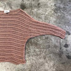 画像8: PINK COLOR MESH BOAT NECK DESIGN COTTON L/S KNIT TOPS / Ladies M (8)