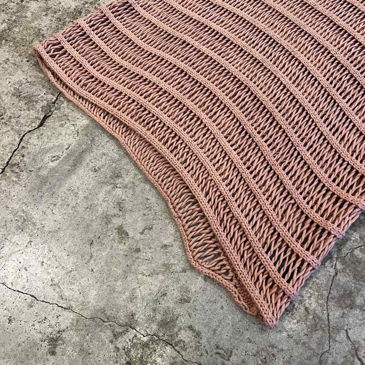 画像4: PINK COLOR MESH BOAT NECK DESIGN COTTON L/S KNIT TOPS / Ladies M (4)