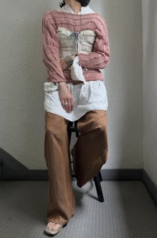 画像13: PINK COLOR MESH BOAT NECK DESIGN COTTON L/S KNIT TOPS / Ladies M (13)