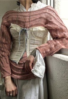 画像14: PINK COLOR MESH BOAT NECK DESIGN COTTON L/S KNIT TOPS / Ladies M (14)