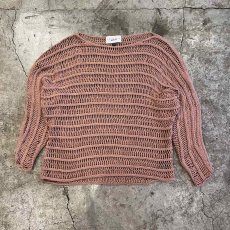 画像1: PINK COLOR MESH BOAT NECK DESIGN COTTON L/S KNIT TOPS / Ladies M (1)