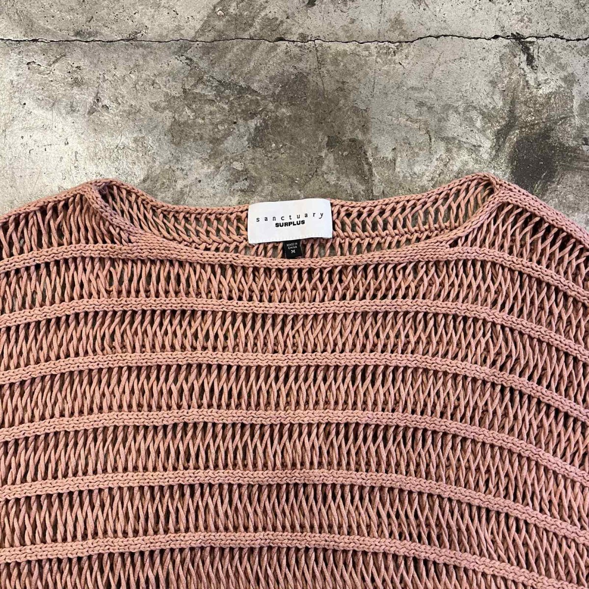 画像9: PINK COLOR MESH BOAT NECK DESIGN COTTON L/S KNIT TOPS / Ladies M (9)