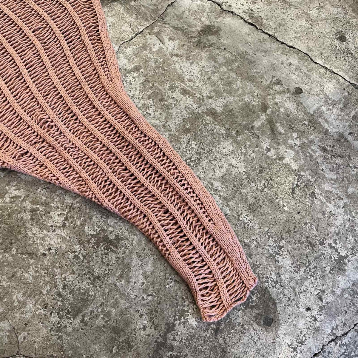 画像7: PINK COLOR MESH BOAT NECK DESIGN COTTON L/S KNIT TOPS / Ladies M (7)