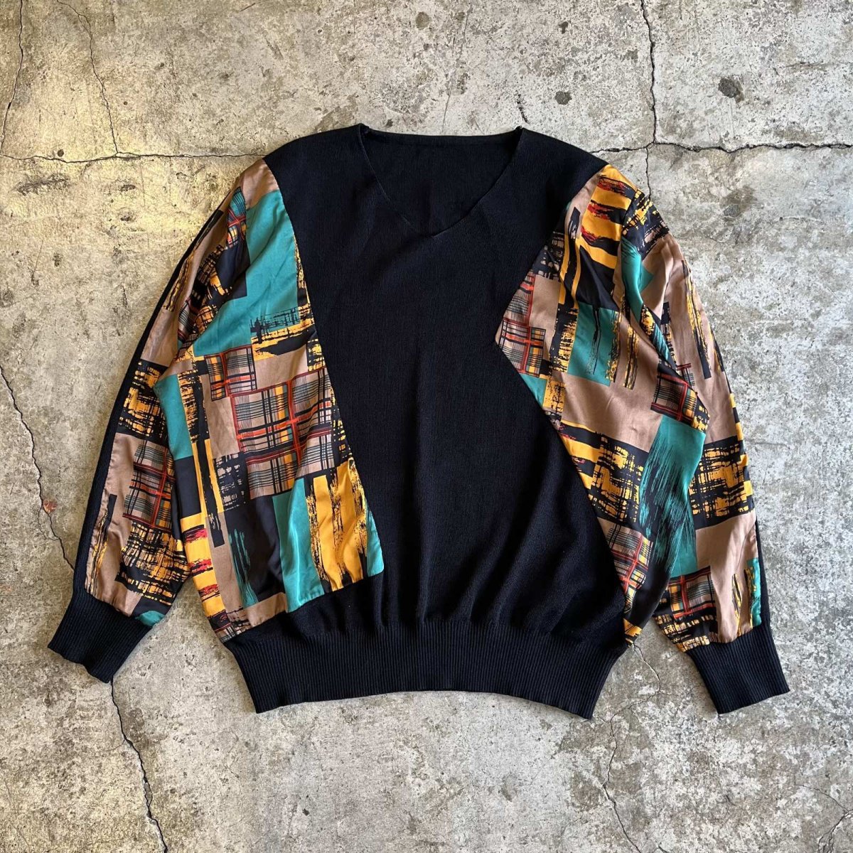 画像1: COLOR ART PATTERN PANELLED DESIGN KNIT L/S TOPS / Ladies M (1)