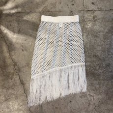 画像1: WHITE COLOR MESH DESIGN ASYMMETRY FRINGE SKIRT / W24~W31 (1)