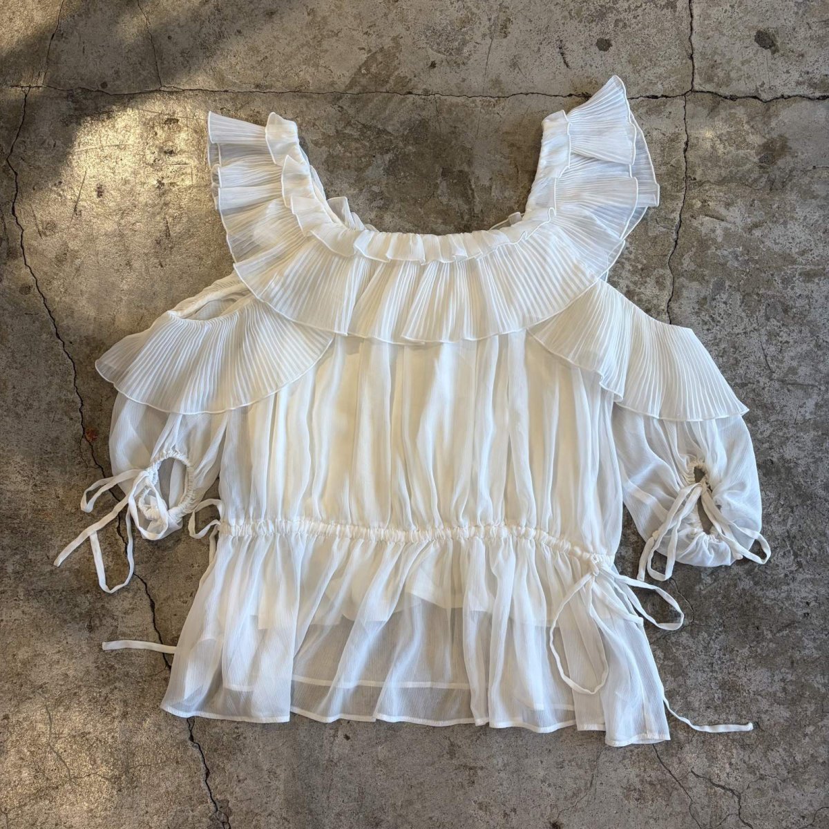 画像2: 2WAY DESIGN WHITE COLOR SHEER TOPS / Ladies M (2)