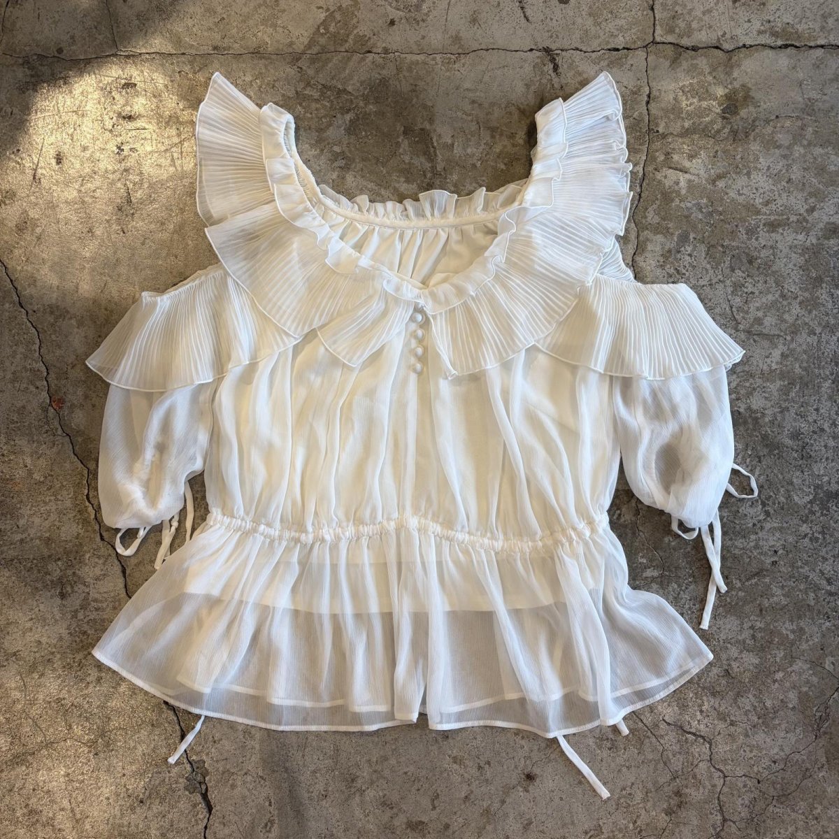 画像1: 2WAY DESIGN WHITE COLOR SHEER TOPS / Ladies M (1)