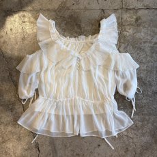画像1: 2WAY DESIGN WHITE COLOR SHEER TOPS / Ladies M (1)