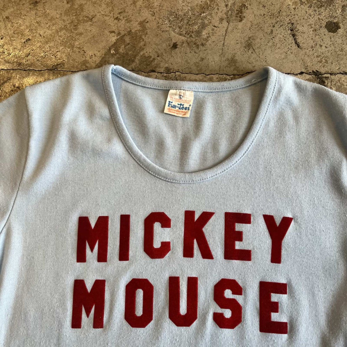 画像8: 70's "MICKEY MOUSE" FLOCKY EMBROIDERY DESIGN COLOR S/S TEE / Ladies M(L)  (8)