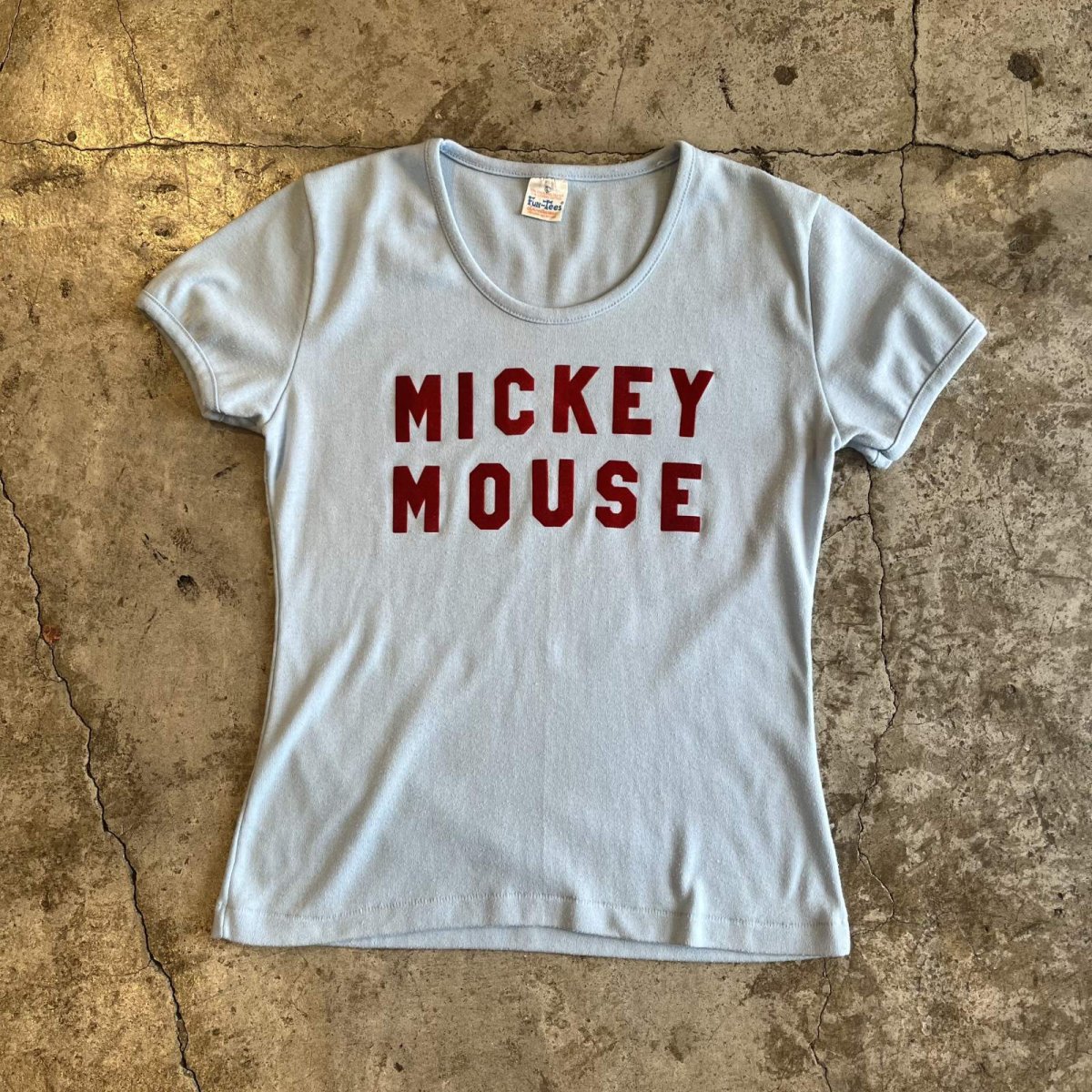 画像1: 70's "MICKEY MOUSE" FLOCKY EMBROIDERY DESIGN COLOR S/S TEE / Ladies M(L)  (1)