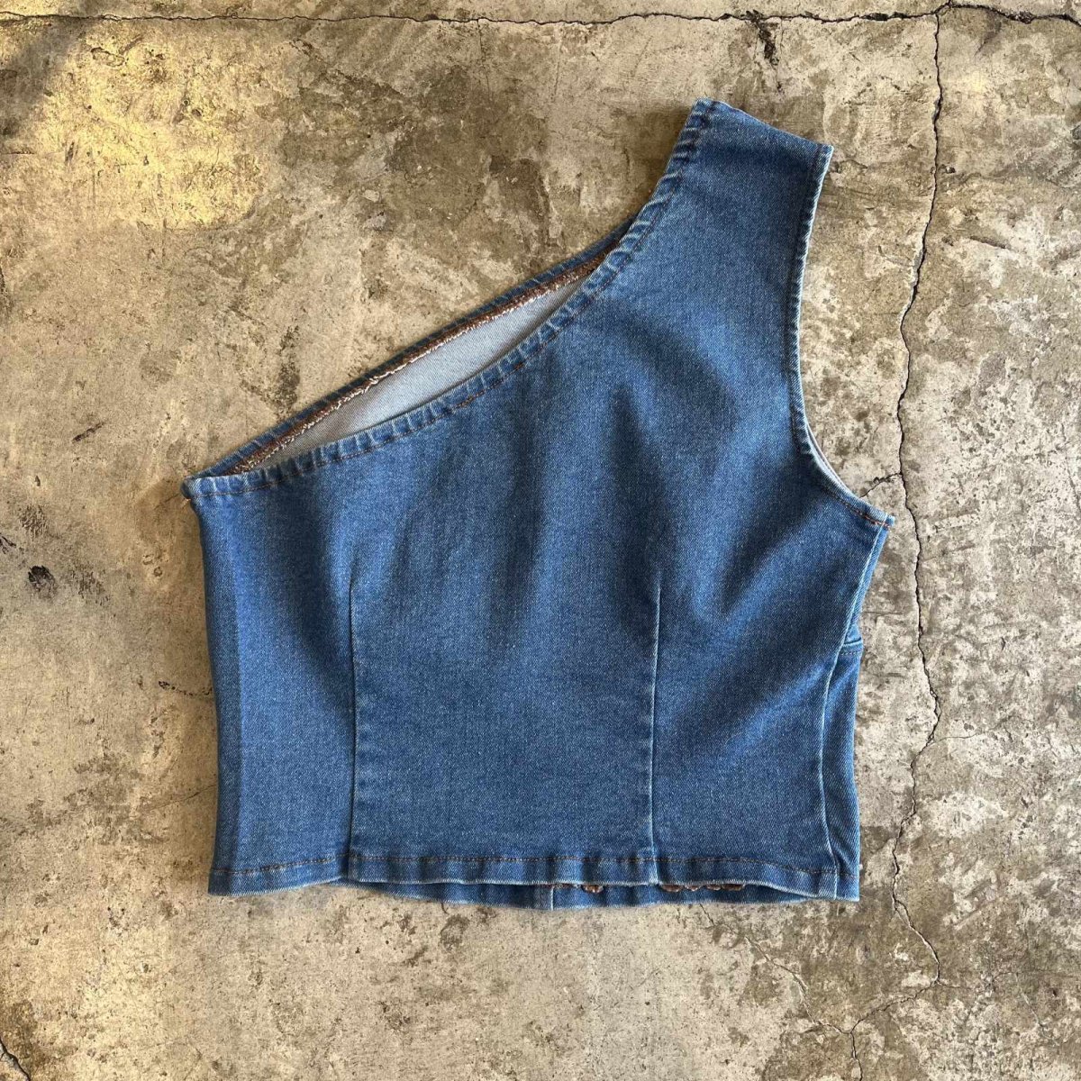 画像2: BLUE DENIM ONE SHOULDER DESIGN N/S TOPS / Ladies M(L) (2)