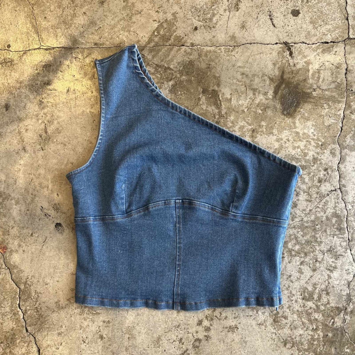 画像1: BLUE DENIM ONE SHOULDER DESIGN N/S TOPS / Ladies M(L) (1)