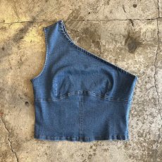 画像1: BLUE DENIM ONE SHOULDER DESIGN N/S TOPS / Ladies M(L) (1)