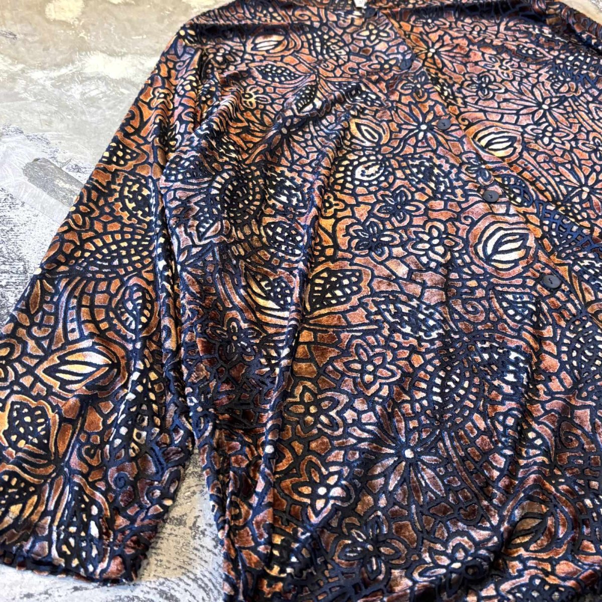 画像5: VELOUR×SHEER ART PATTERN BAND COLLAR L/S SHIRT / Mens L (5)