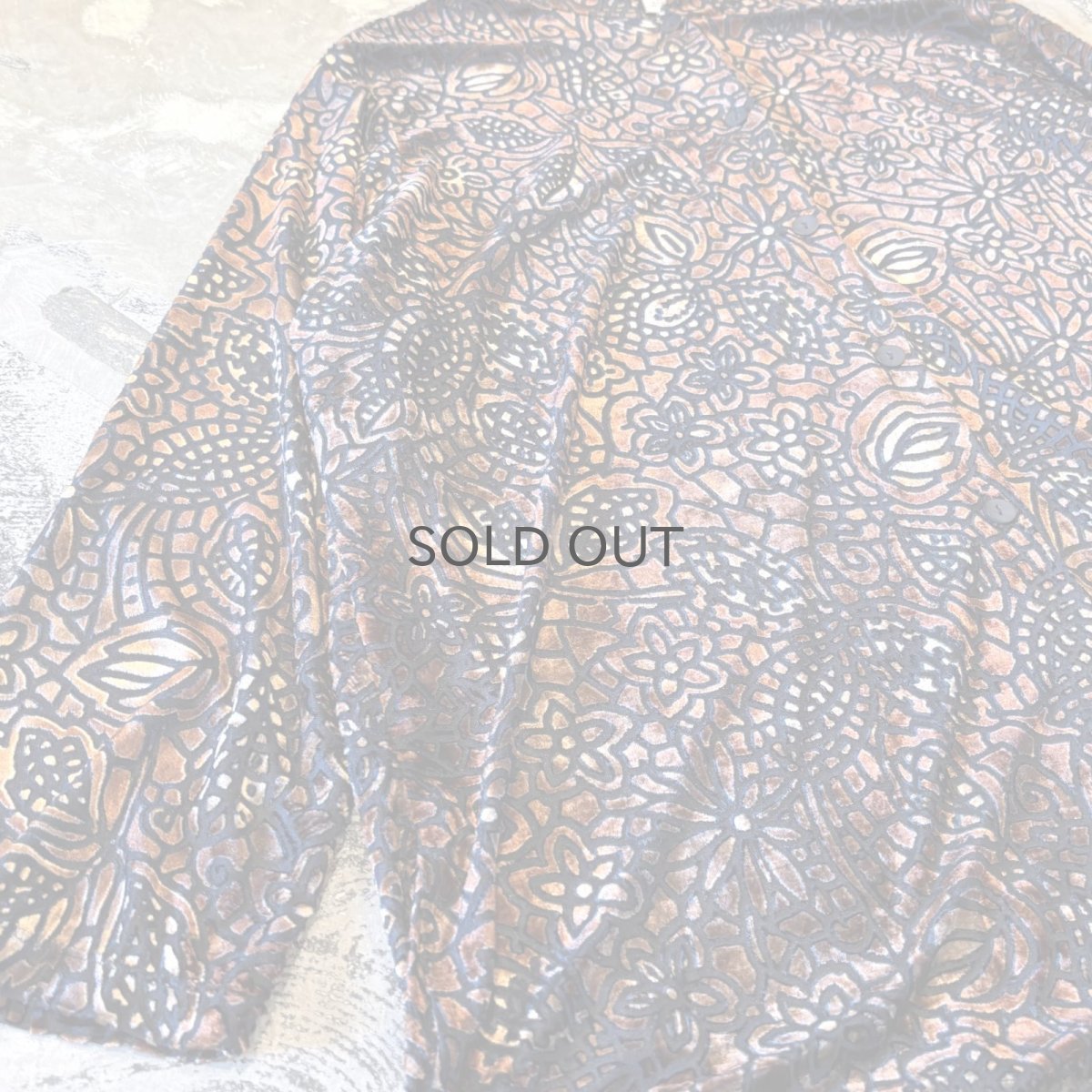 画像5: VELOUR×SHEER ART PATTERN BAND COLLAR L/S SHIRT / Mens L (5)