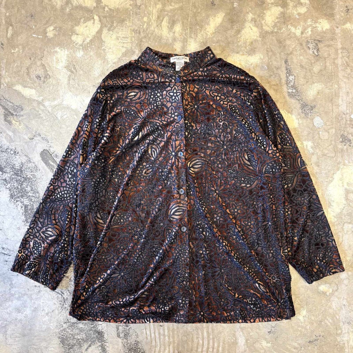 画像1: VELOUR×SHEER ART PATTERN BAND COLLAR L/S SHIRT / Mens L (1)