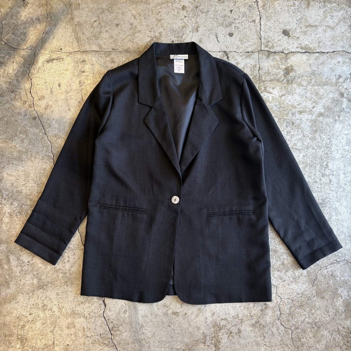 画像1: BLACK COLOR ONE BUTTON SINGLE TAILORED JACKET / Ladies L (1)