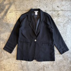 画像1: BLACK COLOR ONE BUTTON SINGLE TAILORED JACKET / Ladies L (1)