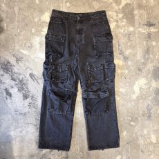 画像1: MULTI POCKET BLACK DENIM WIDE PANTS / W33 (1)