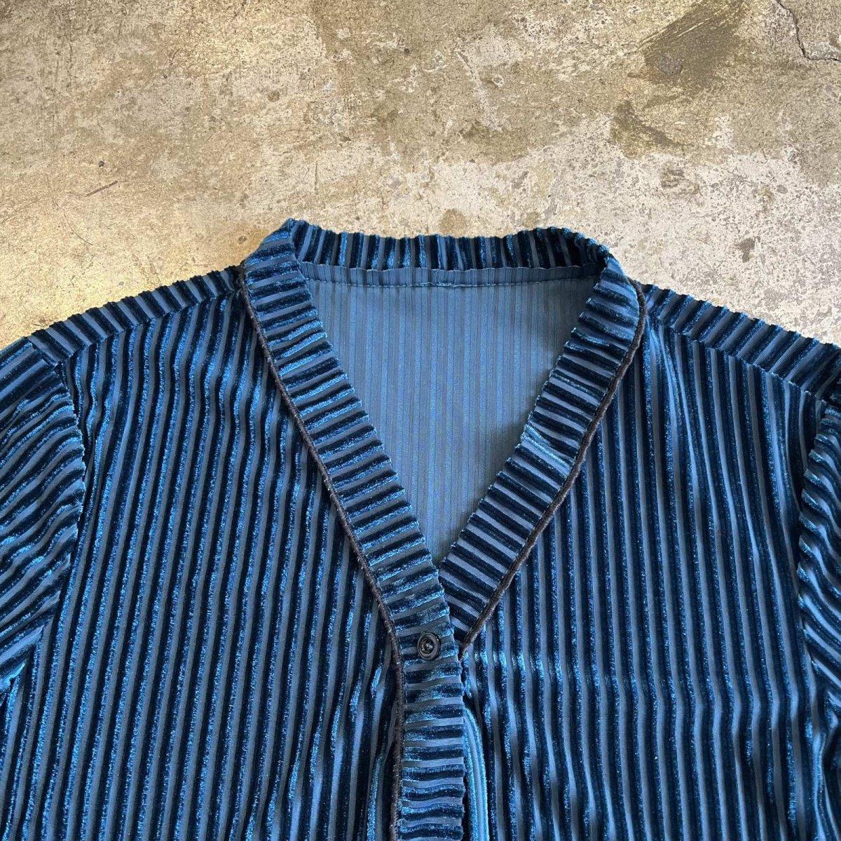 画像8: COLOR VELVET STRIPE PATTERN V NECK DESIGN L/S SHIRT / Ladies L (8)