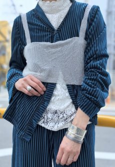 画像11: COLOR VELVET STRIPE PATTERN V NECK DESIGN L/S SHIRT / Ladies L (11)