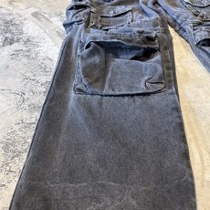 画像7: MULTI POCKET BLACK DENIM WIDE PANTS / W33 (7)