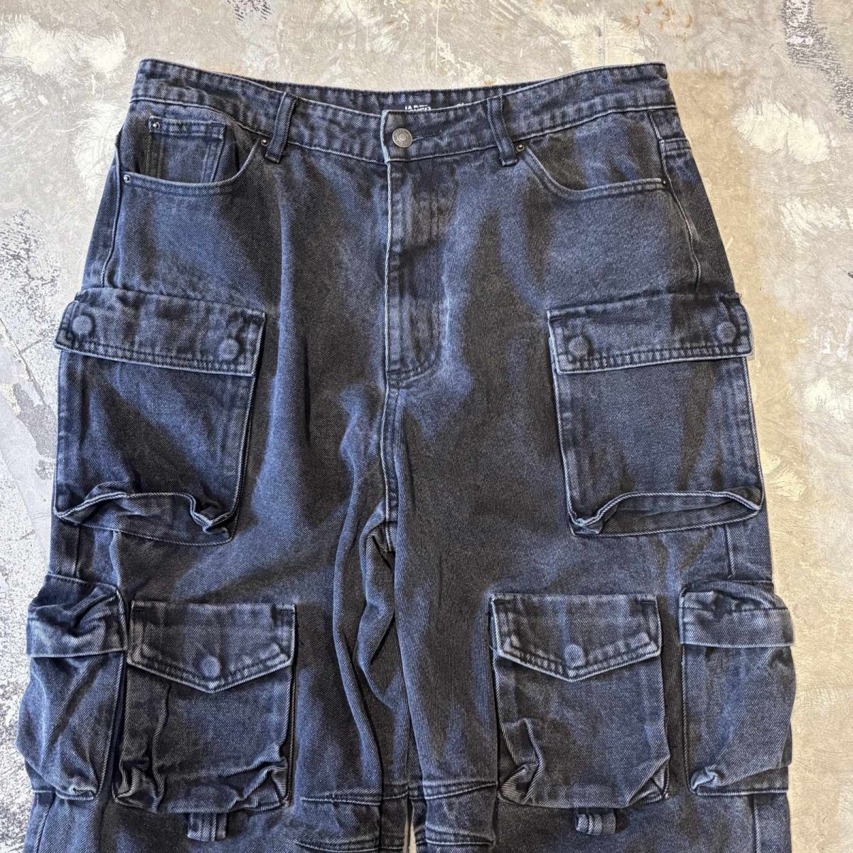 画像10: MULTI POCKET BLACK DENIM WIDE PANTS / W33 (10)