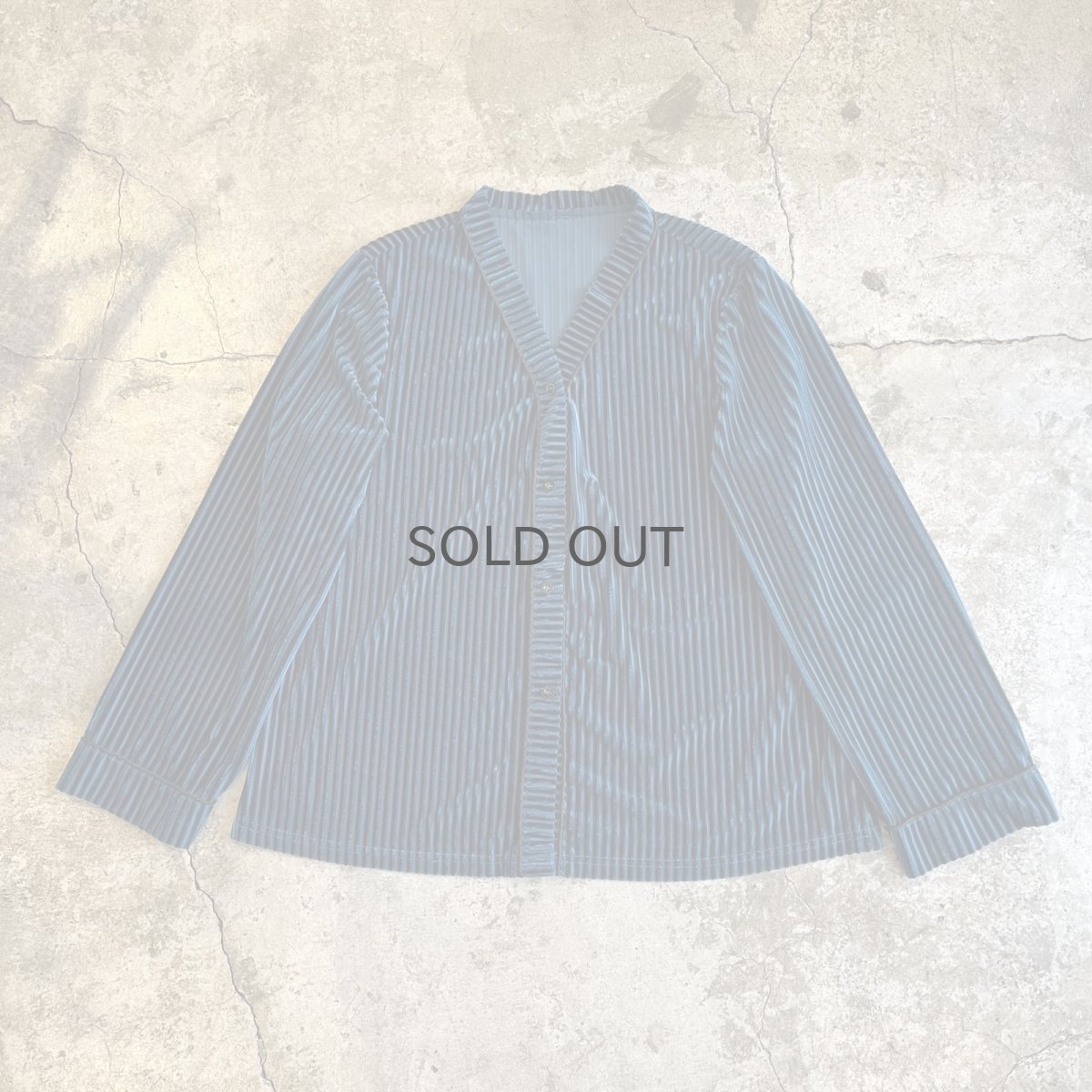 画像1: COLOR VELVET STRIPE PATTERN V NECK DESIGN L/S SHIRT / Ladies L (1)