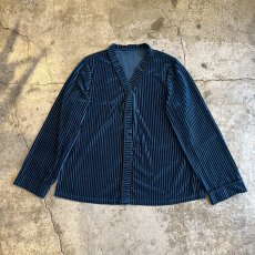画像1: COLOR VELVET STRIPE PATTERN V NECK DESIGN L/S SHIRT / Ladies L (1)