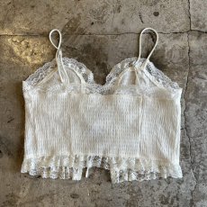 画像2: WHITE COLOR FLONT RIBOON DESIGN GATHER LACE CAMISOLE / Ladies S(L) (2)