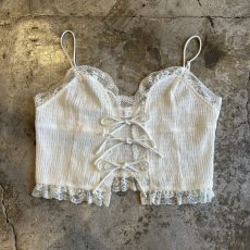 画像1: WHITE COLOR FLONT RIBOON DESIGN GATHER LACE CAMISOLE / Ladies S(L) (1)