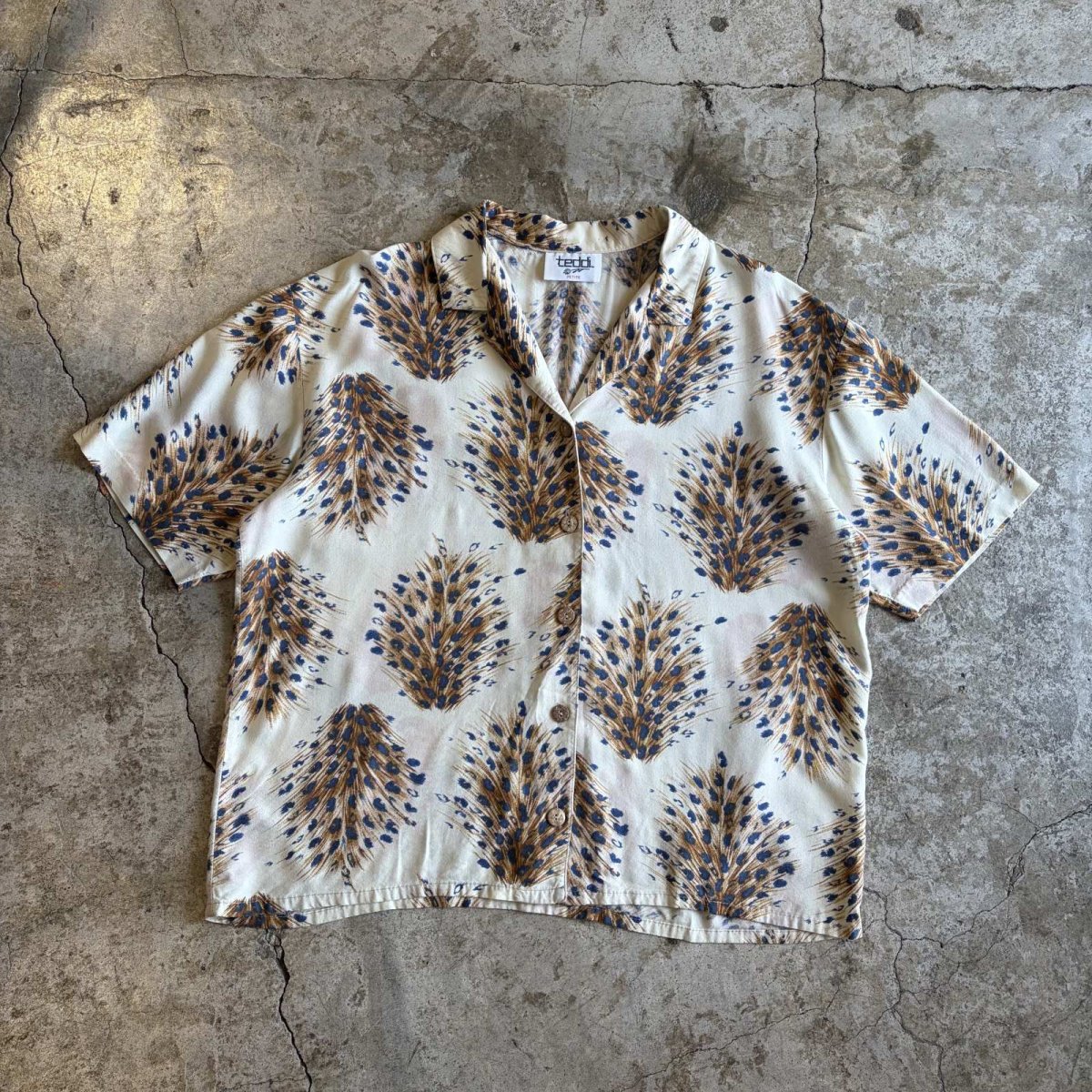 画像1: ALL OVER PEACOCK PATTERN S/S SHIRT/ Ladies L (1)