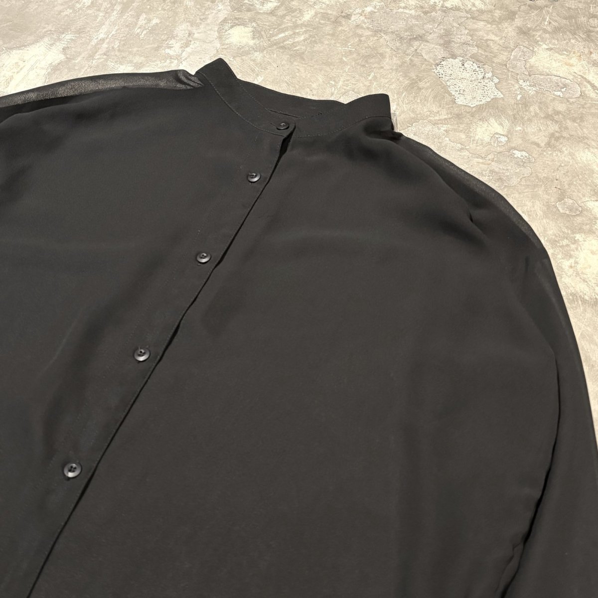 画像4: BLACK BAND COLLAR SHEER L/S SHIRT / Mens L (4)