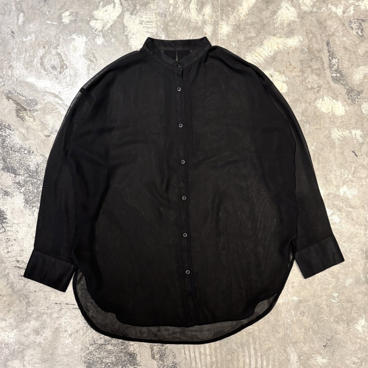 画像1: BLACK BAND COLLAR SHEER L/S SHIRT / Mens L (1)