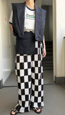 画像12: MONOCHROME CHECKER PATTERN PLEATS DESIGN WIDE PANTS / W29~W37(L) (12)